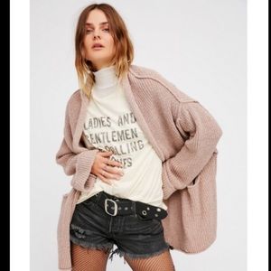 Free People Low Tide Oversized Cardigan Sweater Rose Pink Blush Size XS Small